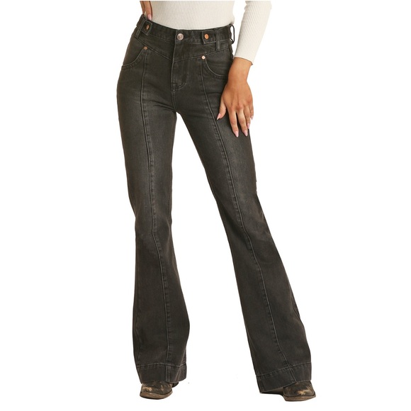 Rock & Roll Denim Denim - High-Rise Black Flare Jeans for Women — Sleek Wide-Leg Fit